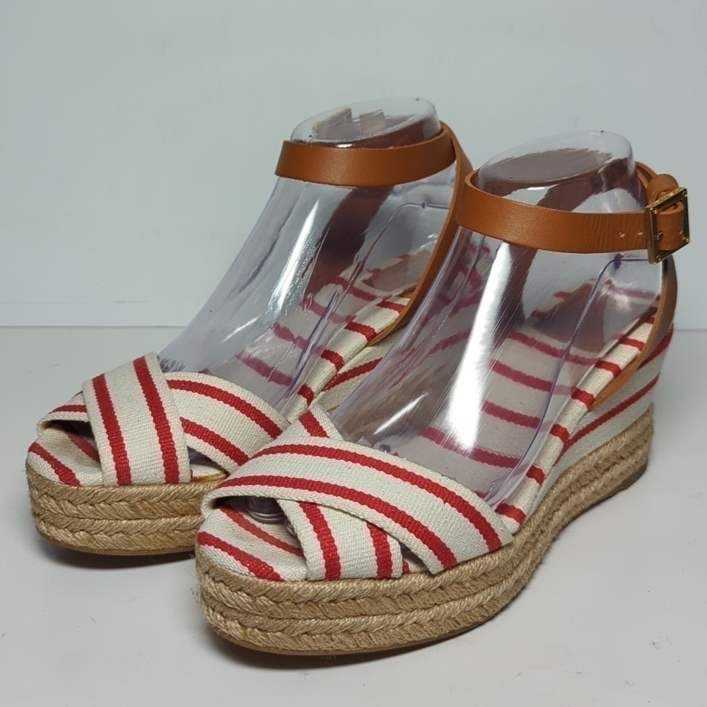 Tory Burch Karissa canvas wedge espadrille platform sandals womans size 9